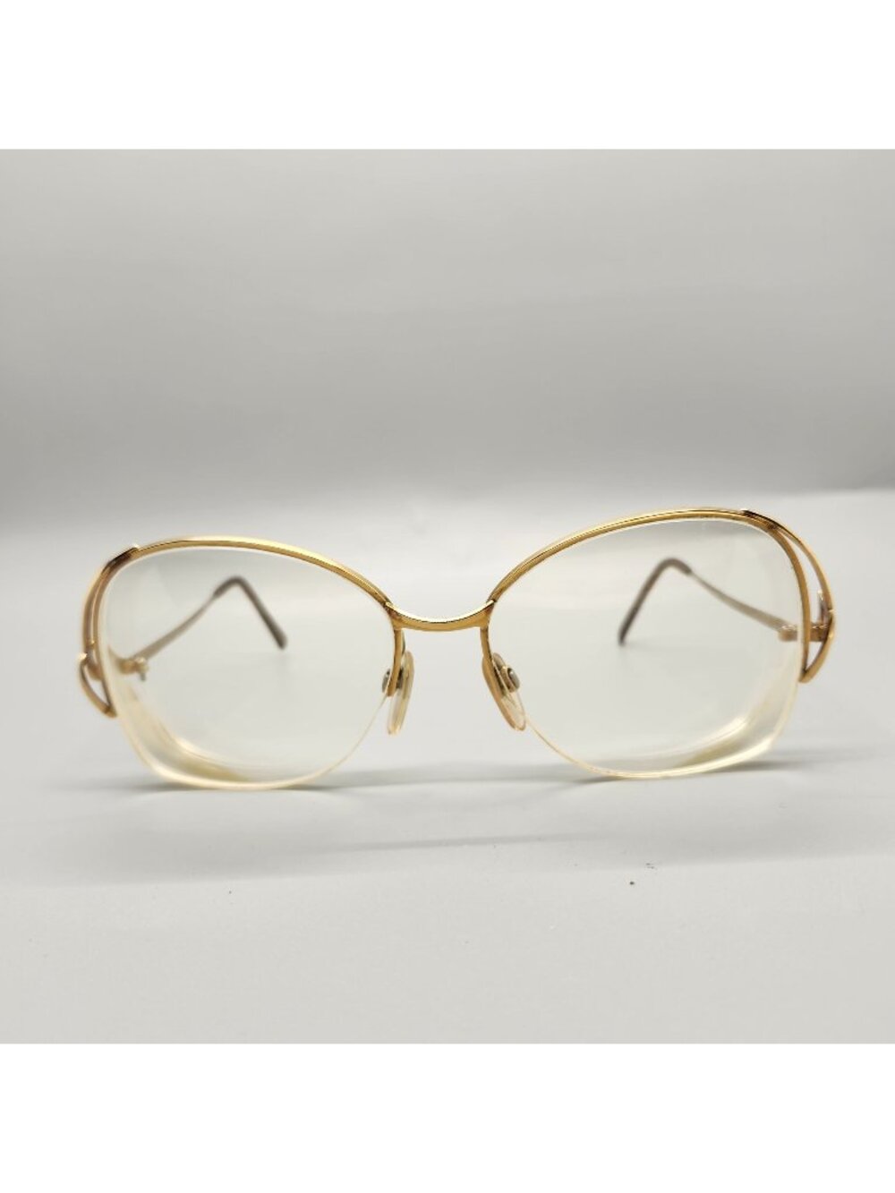 Vintage Halston Gold-Tone Oversized Eyeglasses Frames With Clear Lenses 55-16